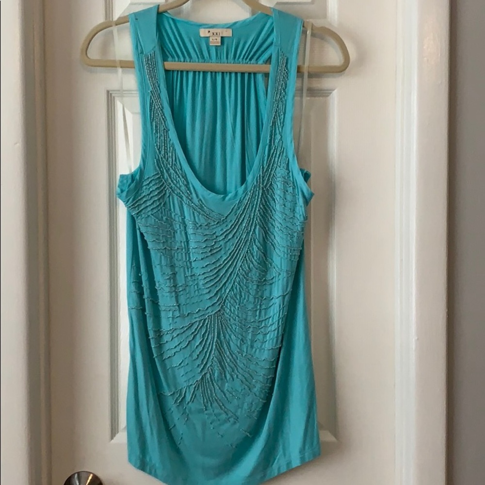 Forever 21 teal turquoise beaded tank top large